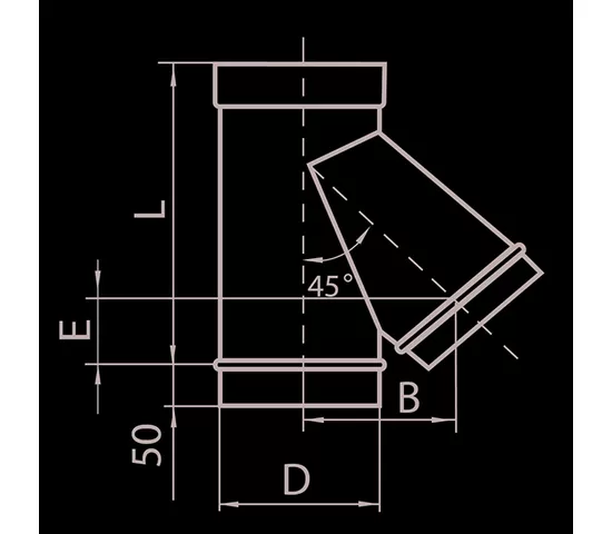 Тройник дымохода одностенного (угол 45 град), нерж.